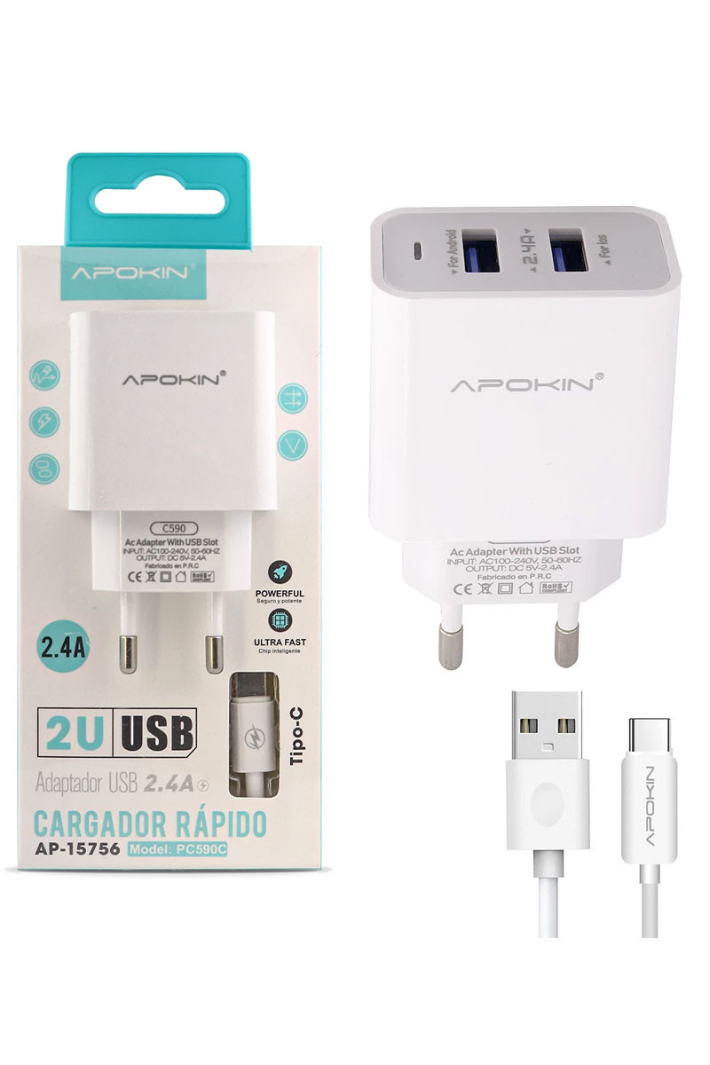 Chargeur USB EU-Plug 1 Port 5V 2.4A 2.4A blanc