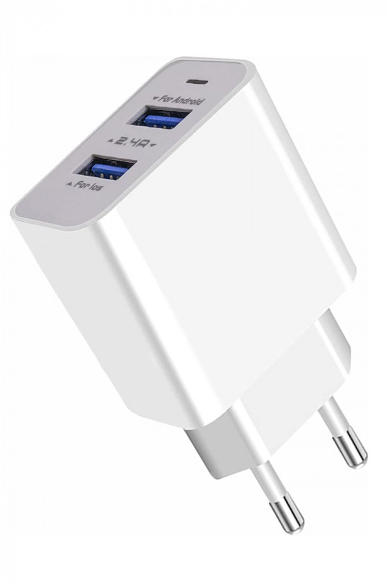 Charger Dual USB-A 2.4A Type-C Câble - Blanc