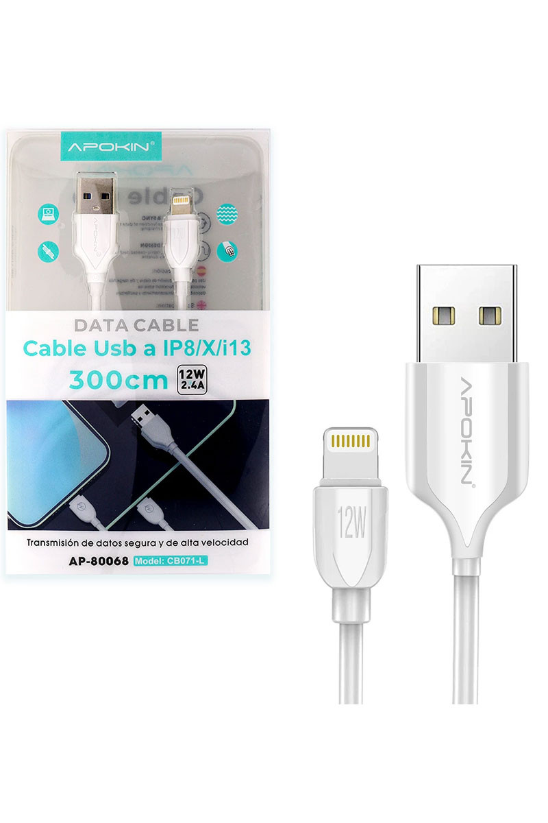 Câble charge rapide 2.4A iPhone iPad BUDI 300 cm